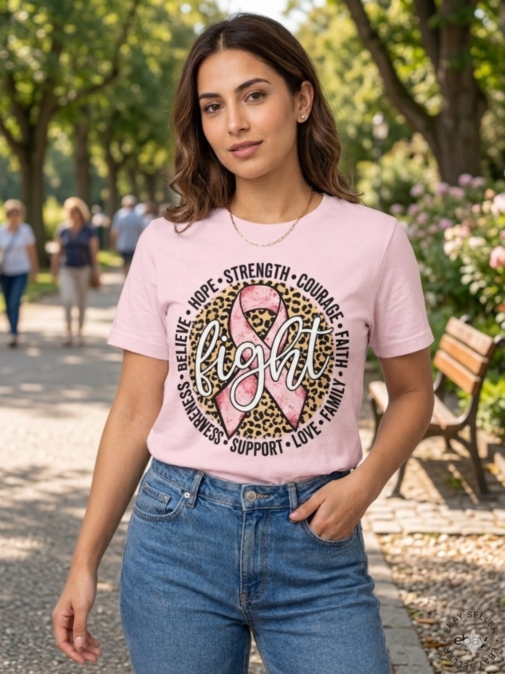 east Cancer Awareness Leopard Ribbon "Fight" T-Shirt